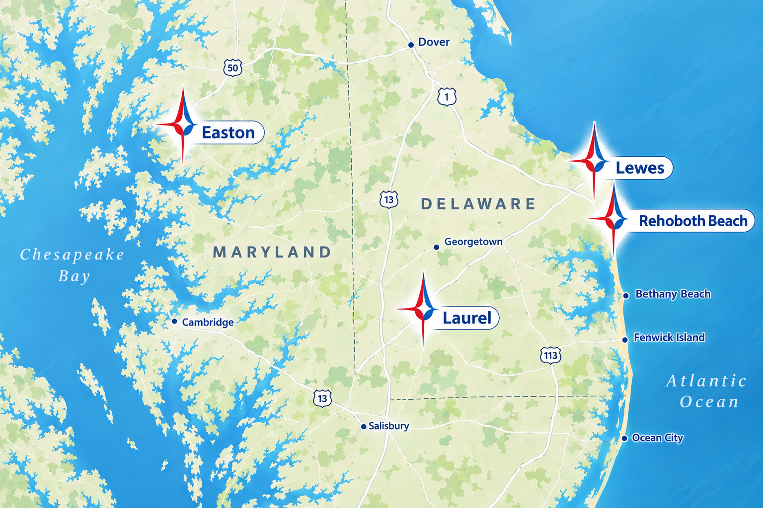 Branded Delaware and Maryland Coastal Map